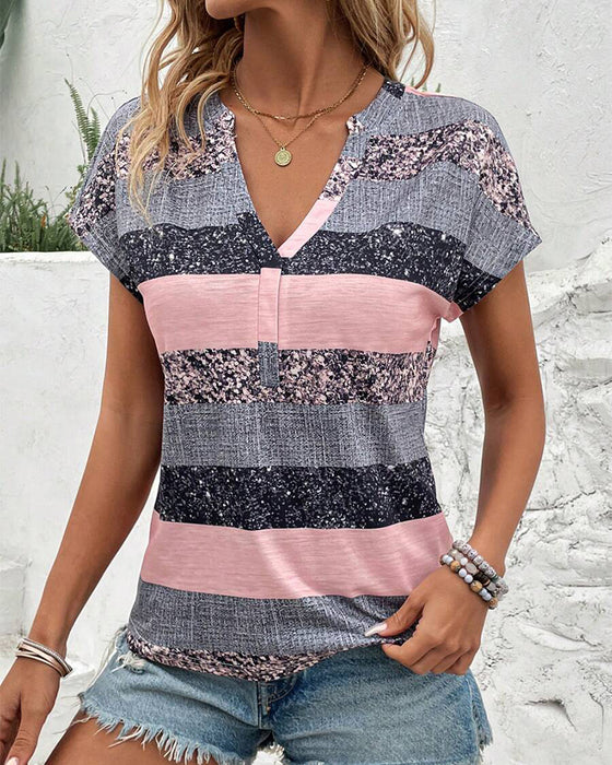 T-shirt à Col V Manches Courtes