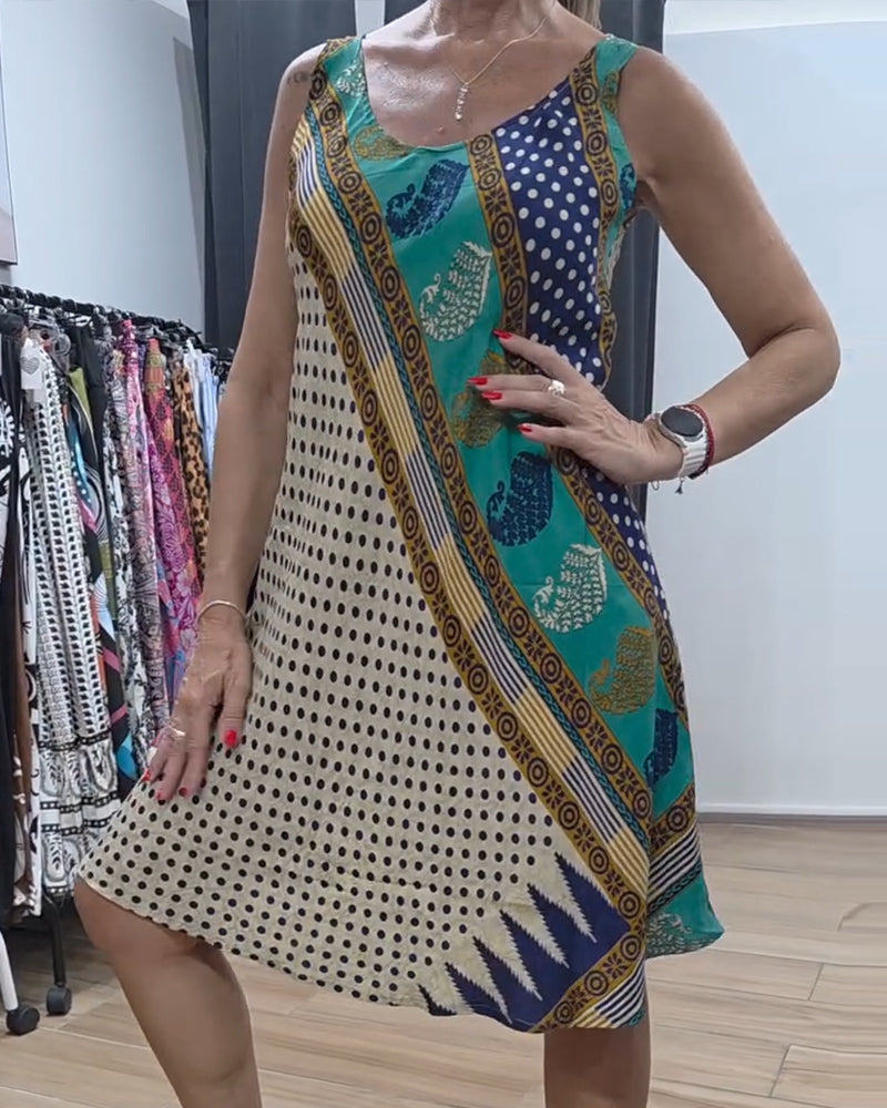 Robe Imprimé À Pois Col Rond Sans Manches