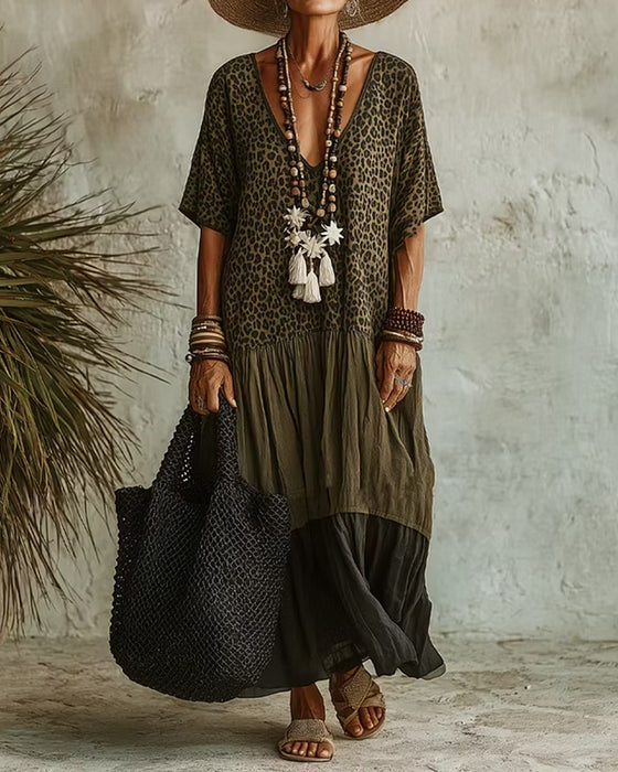 Robe Longue Décontractée À Motif Léopard