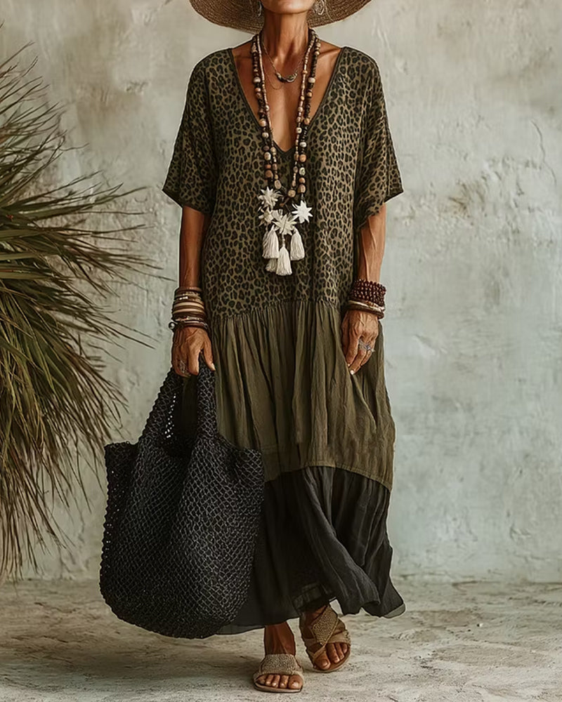 Robe Longue Décontractée À Motif Léopard