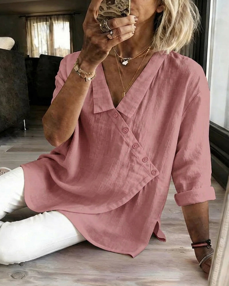Blouse À Col Avec Patte De Boutonnage Diagonale Asymétrique