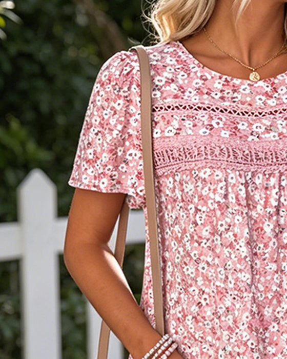 Robe Col Rond Florale À Volants