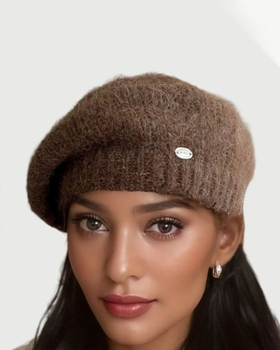 Femme Béret Bonnet En Tricot Uni