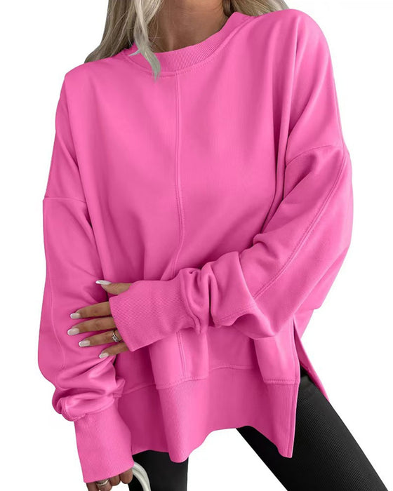 Sweatshirt Fente Latérale Col Rond Ample