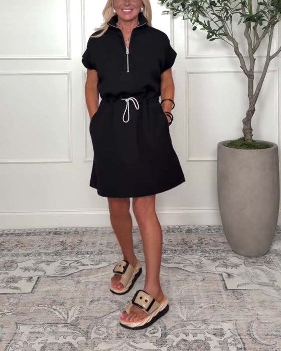 Robe Fermeture Éclair Cordon Taille Décontractée