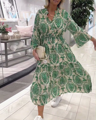 Robe imprimée à cordon de serrage et manches cloche