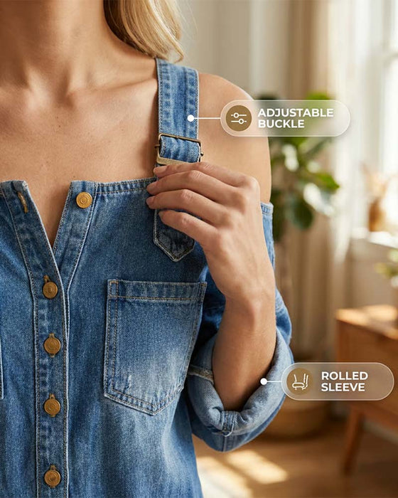 Jumpsuit Bretelle Spaghetti Épaule Dégagée Jambe Large Denim