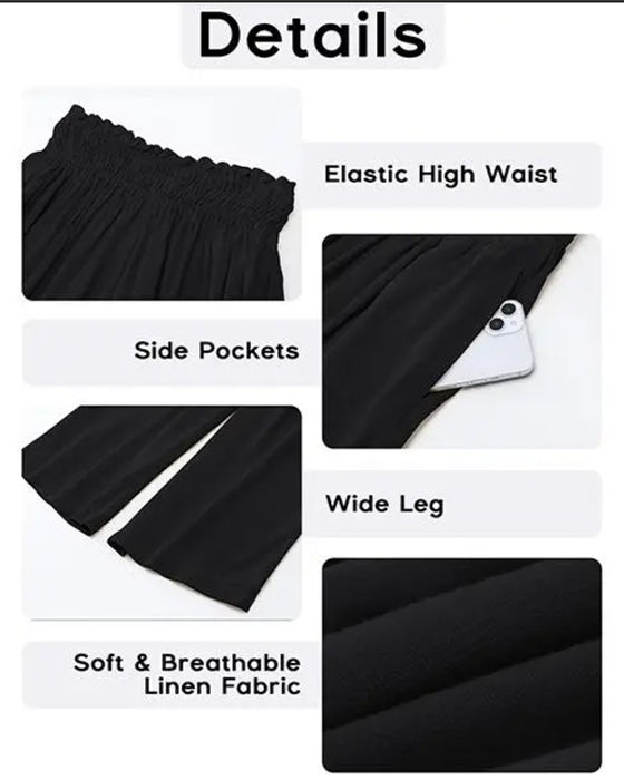 Pantalon Volant Taille Haute Large Jambe Racourci