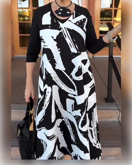 Robe Manches Longues Patchwork Imprimé