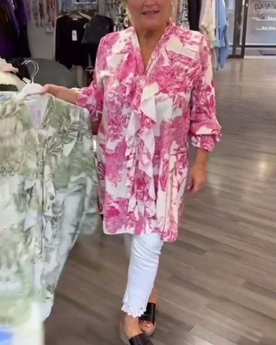 Blouse décontractée à volants imprimés doux