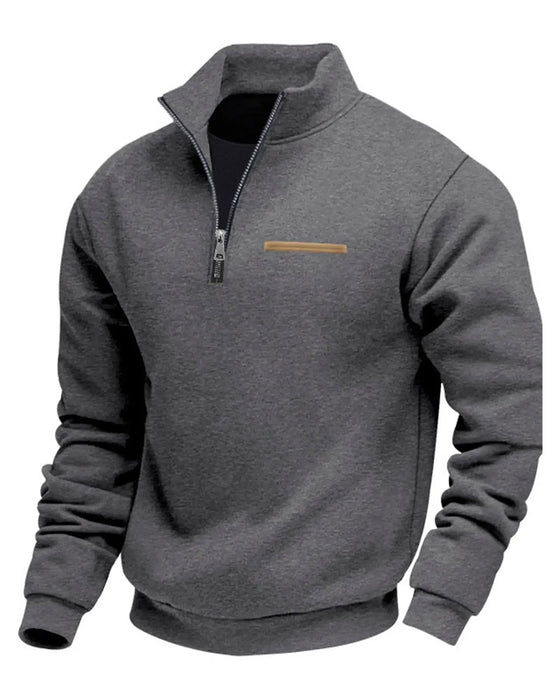 Sweatshirt Couleur Unie Col Montant Fermeture Éclair