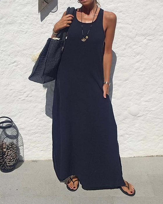 Robe Col U Sans Manches Lâche Jupe Ample