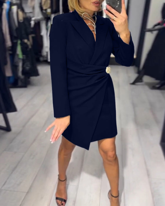 Robe Unie À Col Tailleur Tendance