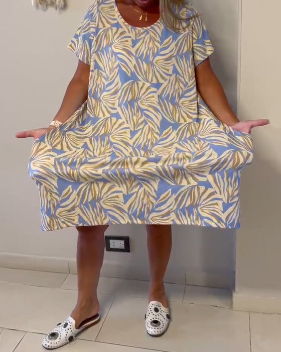 Robe Manche Courte Abstrait Imprimé Lâche