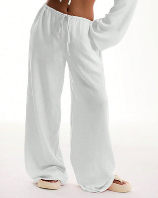 Pantalon Ample Jambe Droite Uni Long