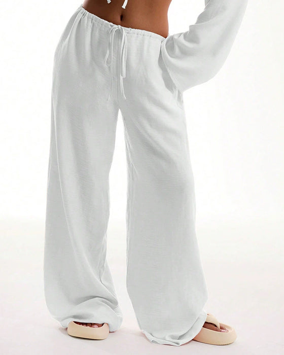 Pantalon Ample Jambe Droite Uni Long