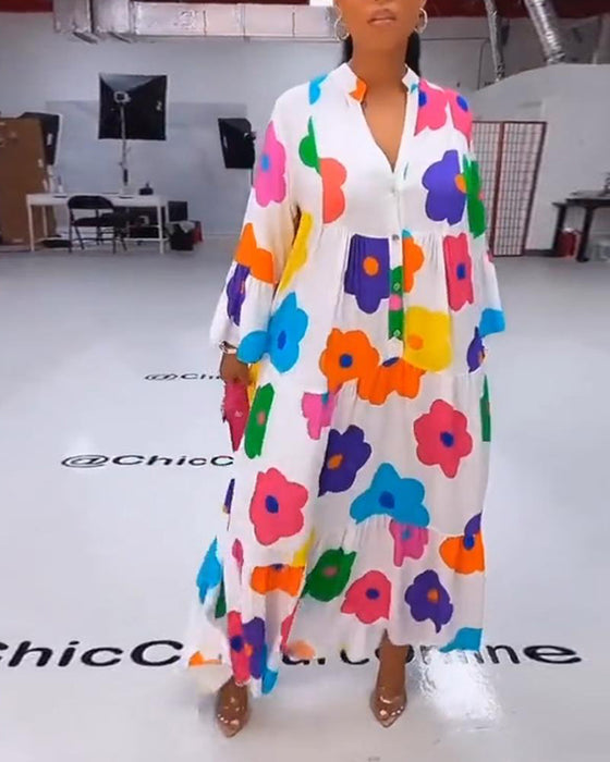 Robe décontractée à manches cloche et imprimé floral coloré
