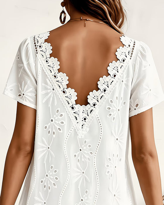 Robe Col V Dentelle Découpée Dos Nu