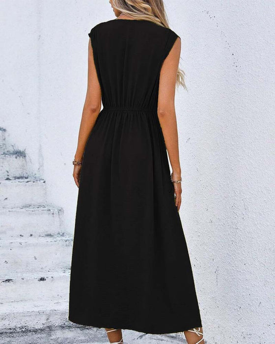 Robe Unie Taille Cintrée Nœud