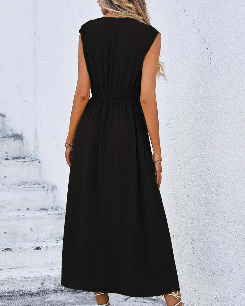 Robe Unie Taille Cintrée Nœud