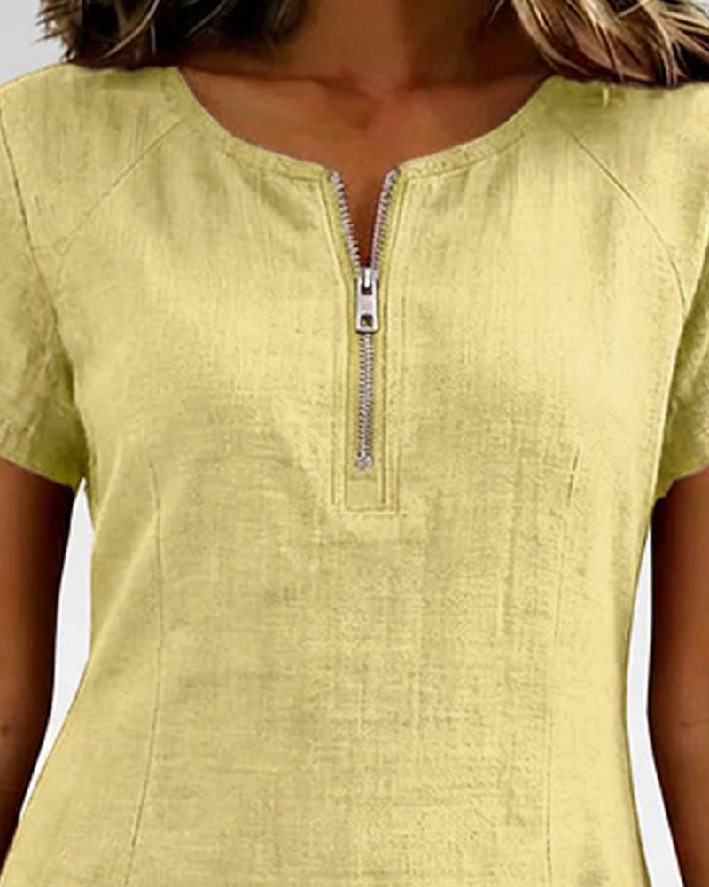 Robe Fermeture Éclair Poche Coton Lin