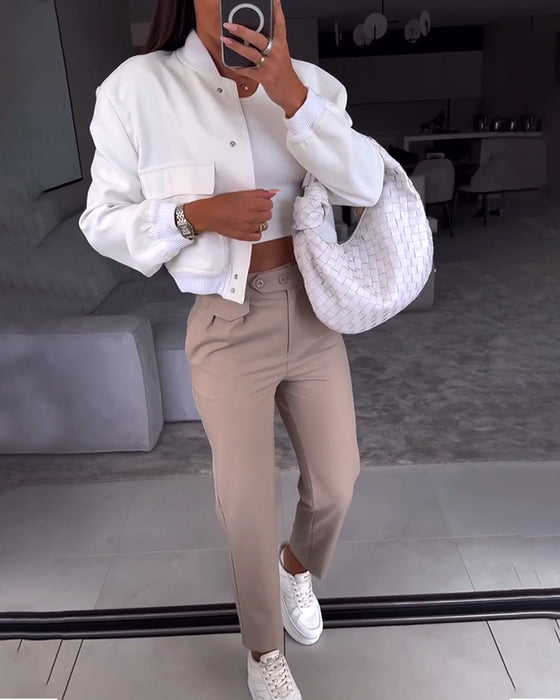 Pantalon de costume décontracté à poches de couleur unie