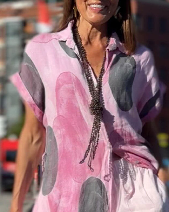 Robe Col Chemise Polka Dot Contraste Fente