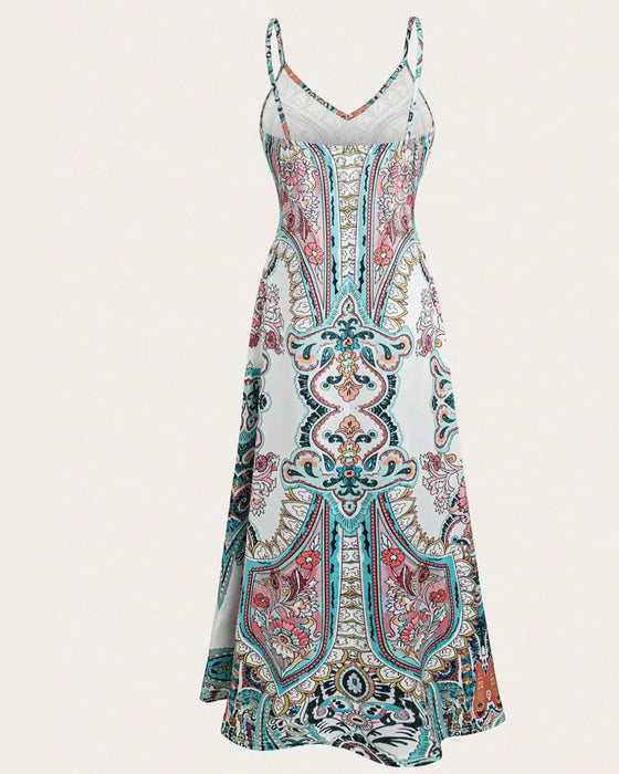 Robe Vintage Imprimé Camisole Maxi