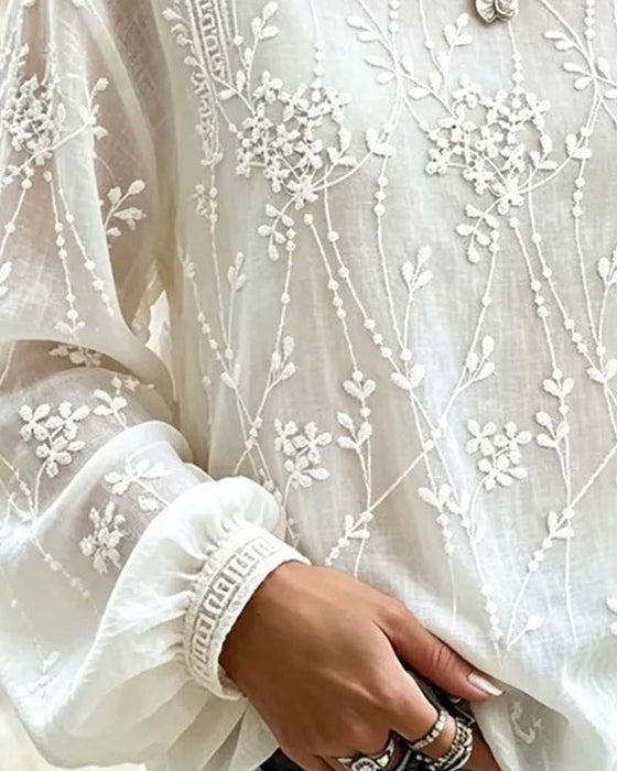 Blouse Fleur Tridimensionnelle Manche Lanterne