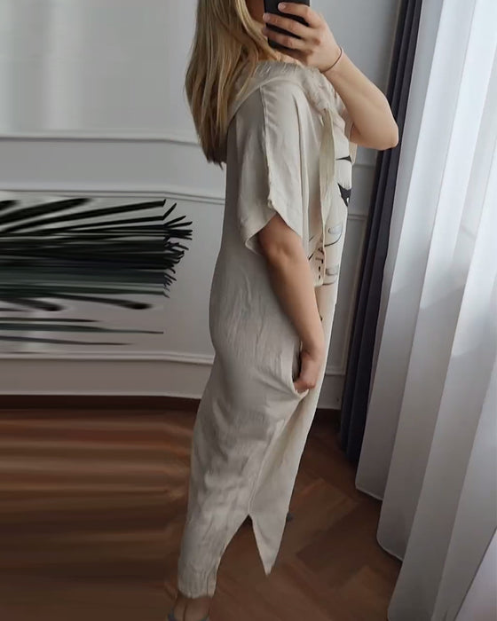 Robe à Capuche Imprimée Coupe Ample
