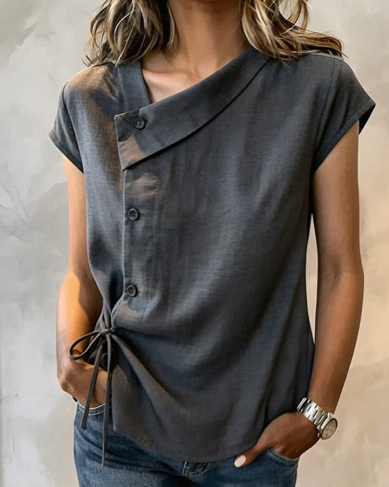 Blouse Uni Col Asymétrique
