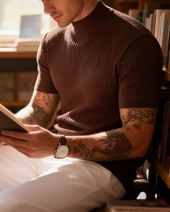 T-Shirt Mock Neck Herren Kurzarm