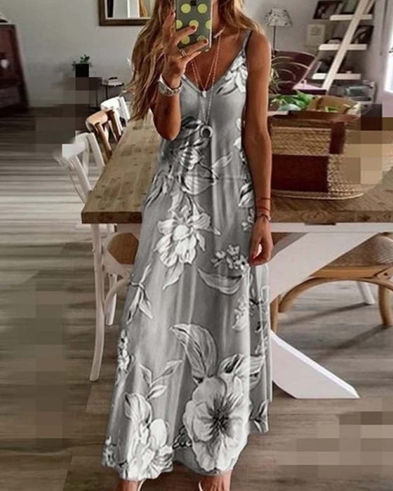 Robe Longue Imprimé Bretelle Spaghetti