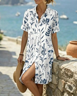 Robe Imprimé Botanique Longueur Genou Chemise