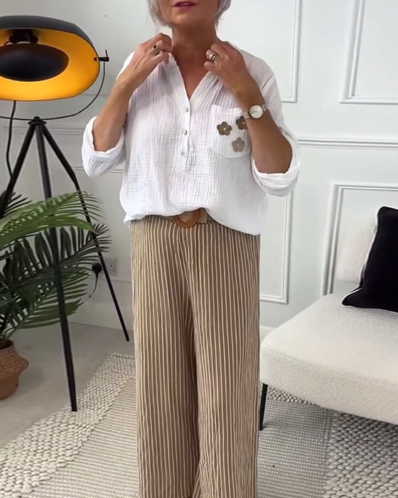 Blouse décontractée à manches longues et poche à imprimé floral