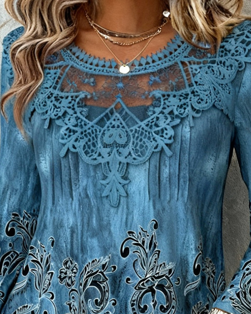 Chemisier Col Patchwork Et Imprimé Stratégiquement Placé