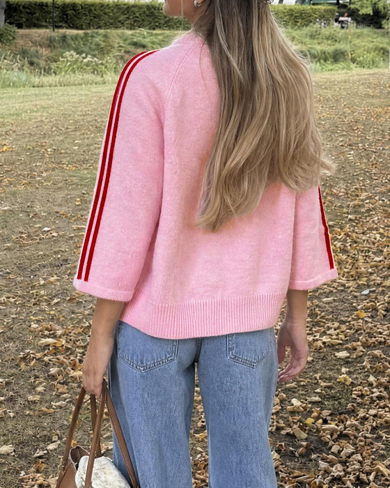 Cardigan Rayé 3/4 Manche Bouton