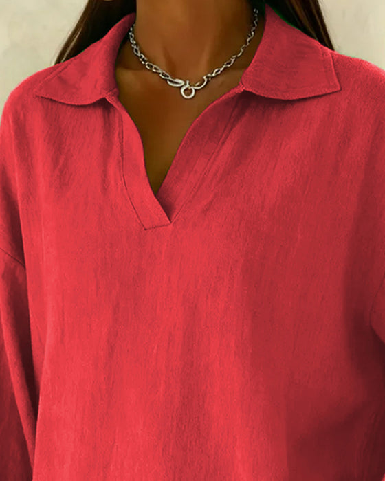 Chemisier Coton Et Lin Manche Lanterne Col Uni