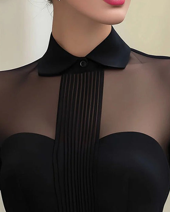 Blouse Élégante Mesh Manches Longues