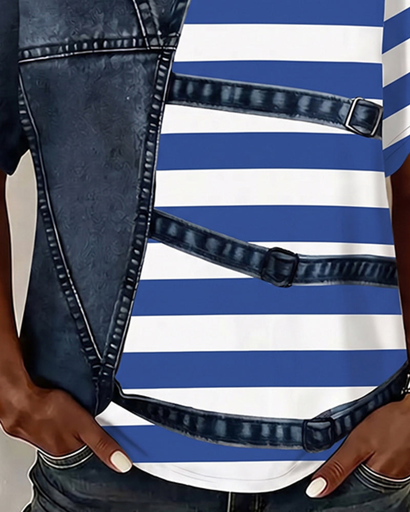 T-Shirt Rayure Patchwork Imprimé