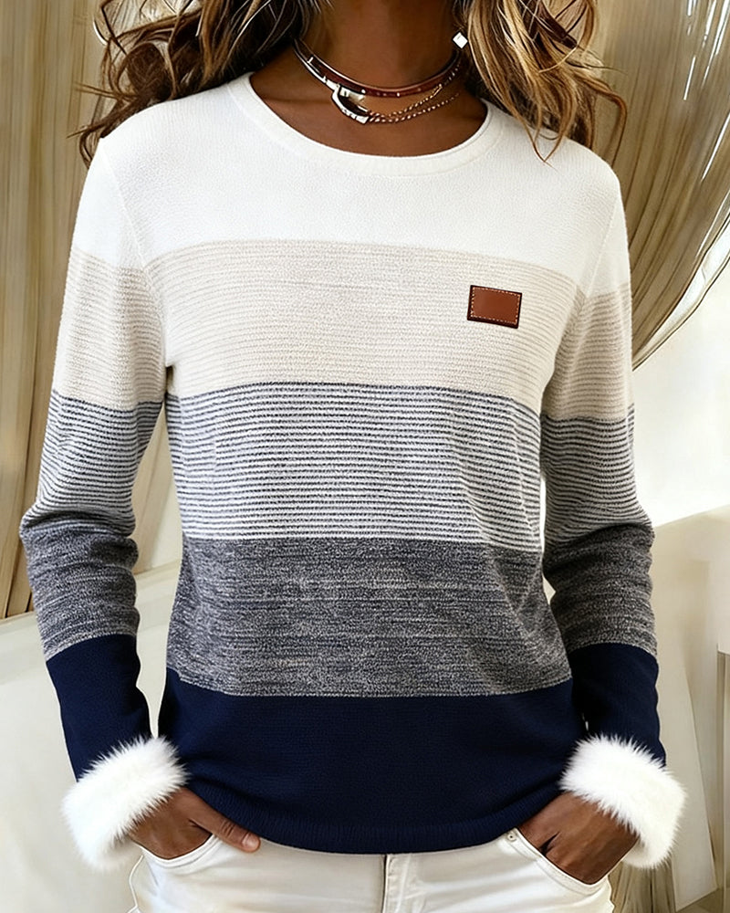 Haut Tendance Rayé À Col Rond