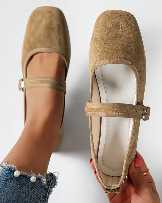 Femme Vintage Classique Élégant Bout Carré Classique Mary Jane Chaussures