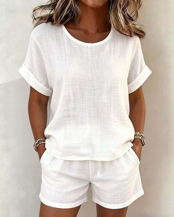 Set Uni Col Rond Manche Courte Short