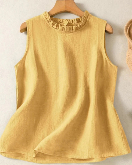 Débardeur Couleur Unie Sans Manches Col Rond Lace