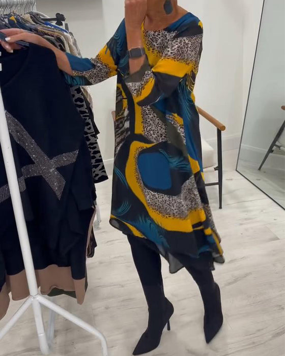 Robe Élégante Imprimée À Col Rond