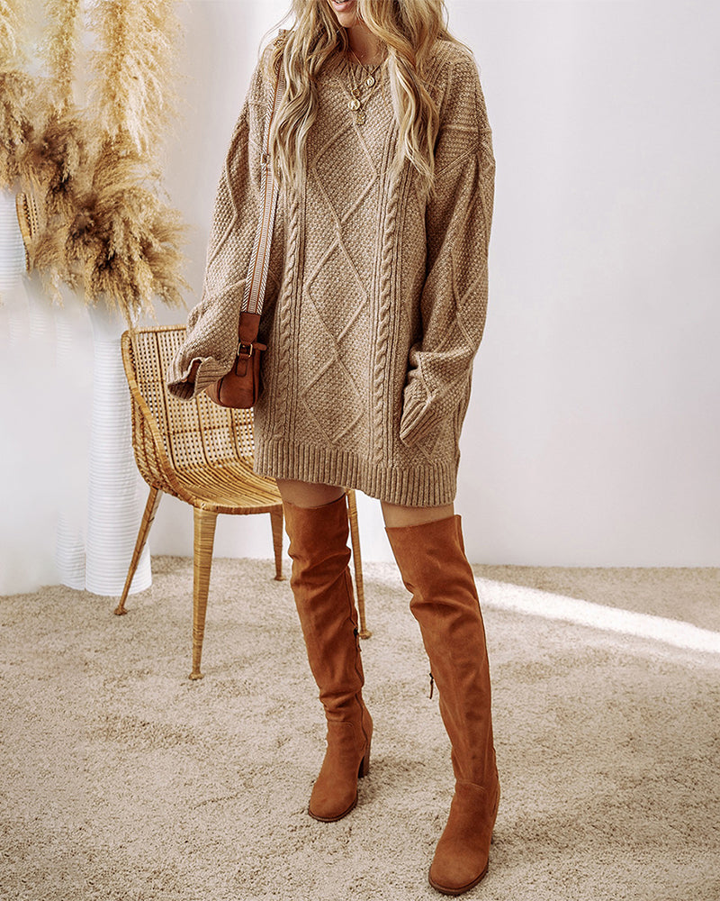 Robe pull décontractée à col rond couleur unie