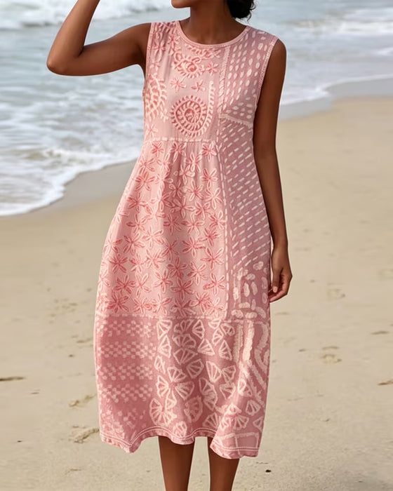 Robe Patchwork Imprimé Sans Manches