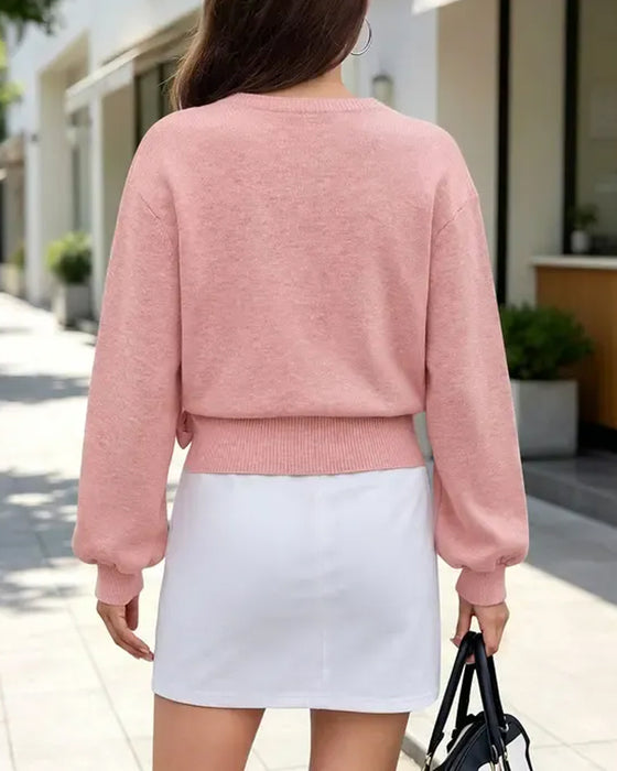 Pullover Col En V Croisé Attacher Court