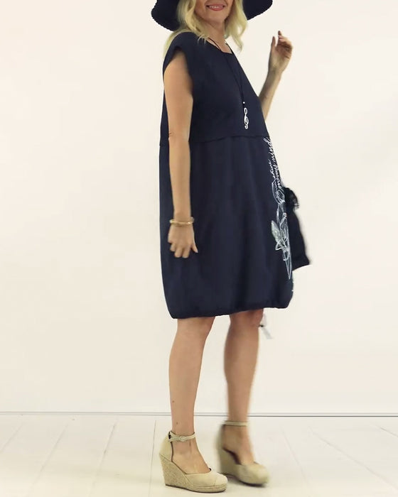 Robe Col Rond Sans Manches Imprimée