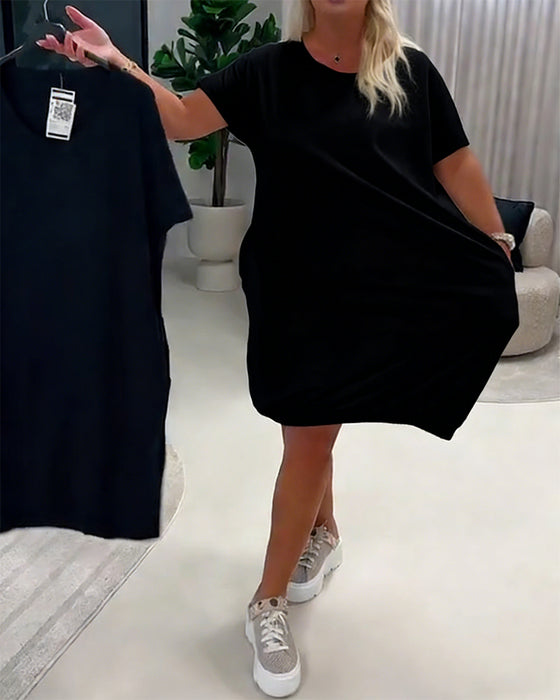 Robe Manches Courtes Encolure Ronde Loose-Fit